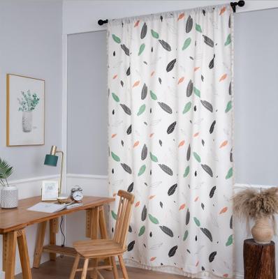 China Hot Sale New Style Blackout Curtain For Window Blackout Cloth Curtain Leaves Printed Drapes With Tassel for sale