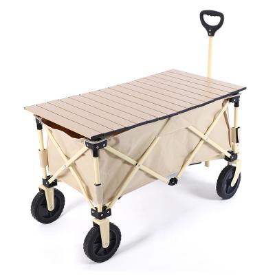 China High quality white camping mobile camper quick folding portable outdoor foldable food cart travel camping cart with aluminum desk for sale