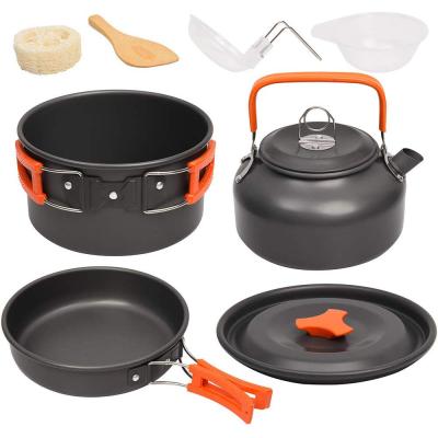 China Outdoor Camping Cooking Set Outdoor Cooking Set Camping Cookware Picnic and Hiking Portable Travel 2 or 3 Person Cookware Kettle Pot Set Camping Cookware Set for sale