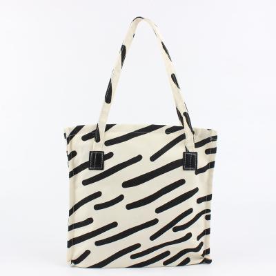 China Eco-Friendly Canvas Shopping Bag Cotton Tote Bag Stripe Printed Casual Organic Handbag for Shopping for sale