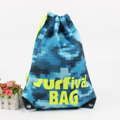 China Custom Logo Printed Gift Polyester Shoe Folding Drawstring Dust Backpack Stylish Waterproof Double String Handbag Gym Bag for sale