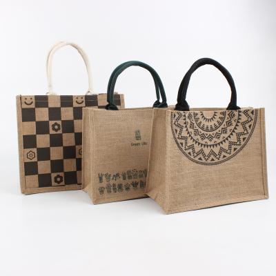 China Eco Reusable Recycle Natural Custom HOT SALE Wholesale Eco Friendly Printed Logo Shopping Bag Laminated Tote Fashion Style Jute for sale