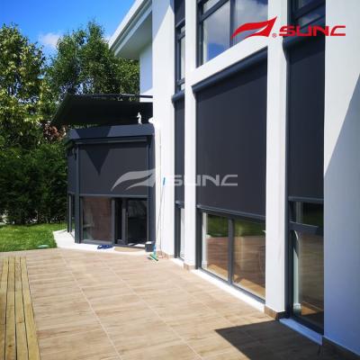 China Windproof Shade / Sun Shade Windproof / Sun Shade Customized Patio Decoration Outdoor Motorized Windproof Zipper Screen Roller Blinds for sale