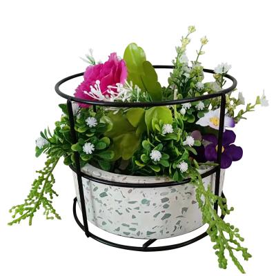 China Eco-friendly Home Indoor Decorative Flower Pots Fiber Cement Planter With Artificial Flower for sale