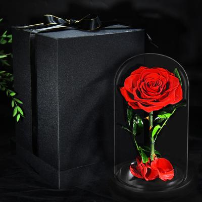 China wholesale 100% Natural Fresh Flower Real Preserved Everlasting Rose Wedding Gift In Glass Dome Real Touch Roses Feel Fresh Flower Box for sale