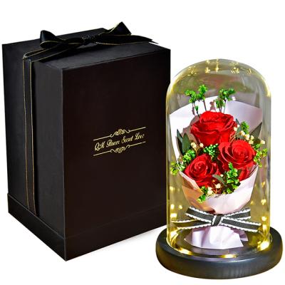 China Wedding Green Decor Eternal Environmental Protection Preserved Roses In Natural Eternal Immortal Flower Christmas Glass Gift for sale