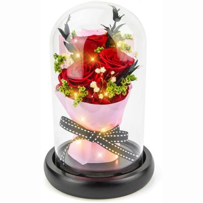 China Green Environmental Protection Preserved Rose 50 Colors Stabilized Forever Eternal Roses In Glass Dome For Valentines Day Gifts for sale