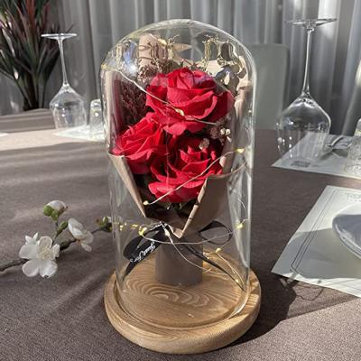 China Glass Dome Beautiful Enchanted Preserved Forever Roses Environmental Protection Green Luxurious Valentines Day Gifts In The Glass Dome for sale