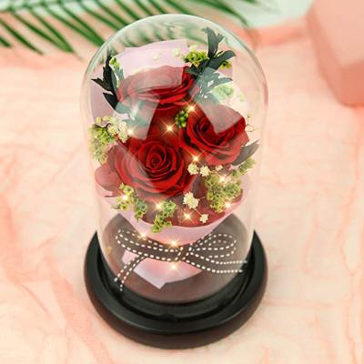 China Environmental Protection Green Wholesale Preserved Roses A Grade Rose Glass With Gift Box For Wedding Valentine's Day Gifts Box for sale