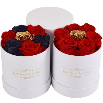 China Environmental protection green factory direct Valentine Gift Festival Present Forever custom flowers in round gift box wholesale preserved flowers for sale