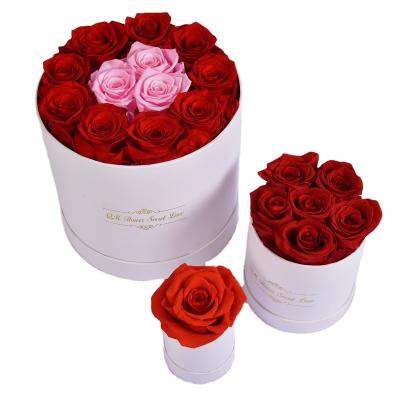 China Green Hot Sale Wedding Environmental Protection Party Home Decoration Romantic Gift Set A Grade Preserved Rose Eternal Flowers Round Box for sale