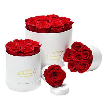 China Custom Factory Wholesale Luxury Green Environmental Protection Eternal Preserved Roses Forever In Box Round Box for sale