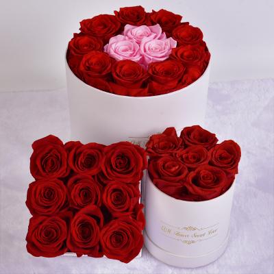 China 100% Real Natural Wholesale Fresh Flower Long Lasting Roses Gift Box Real Flower Mothers Day Red Everlasting Preserved Roses Forever In Round Box for sale