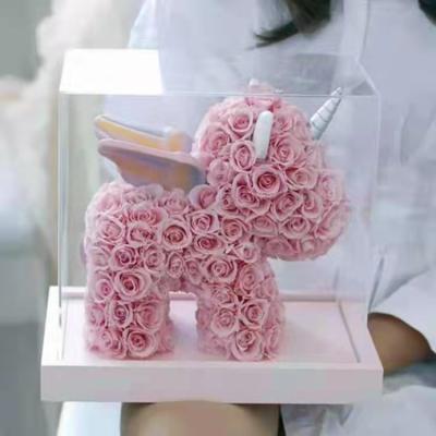 China Green Environmental Protection Wholesale Eternal Acrylic Rose Box Rose Valentines Gifts Preserved Roses for sale