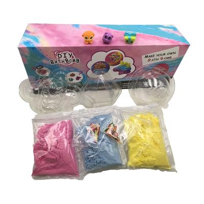 China Lovely+Customized Privated label whole sale colorful fizzey bath bomb making kit set with lovely toys inside for kids with organic essential oil for sale