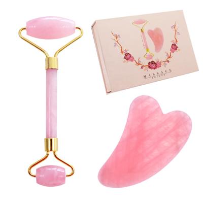 China 2020 manufacturers beauty skin care jade crystal custom roller and guasha roller and guasha wholesale natural pink stone face massager for sale