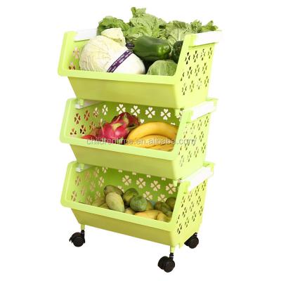 China New Design Sustainable Plastic Storage Basket Stackable Kitchen Basket for sale