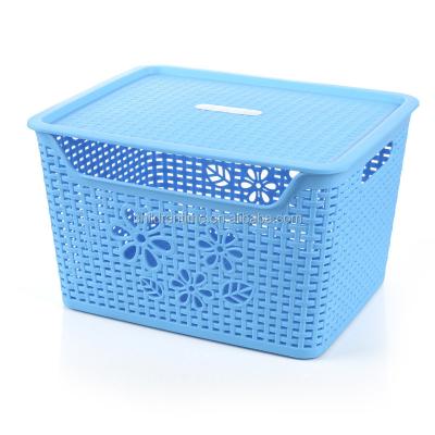 China Sustainable Universal Canned Plastic Rattan Storage Basket With Lid for sale