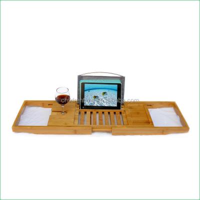 China Eco-Friendly Bamboo Wooden Bath Cart With Mobile Phone Tray And Wine Glass Holder for sale