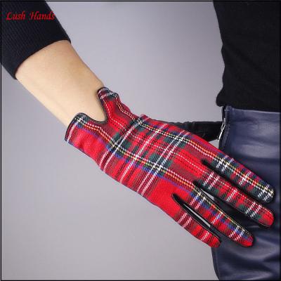 China Real Leather Long Wrist Gloves Plaid Grid Plaid Tweed Red Scottish Wool Simple Christmas Gift for sale