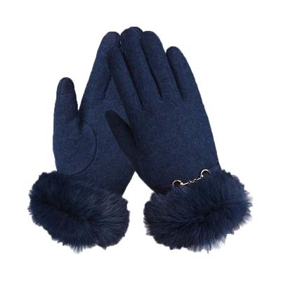 China Plain Women's Fit Spandex Micro Velvet Gloves With Faux Fur for sale