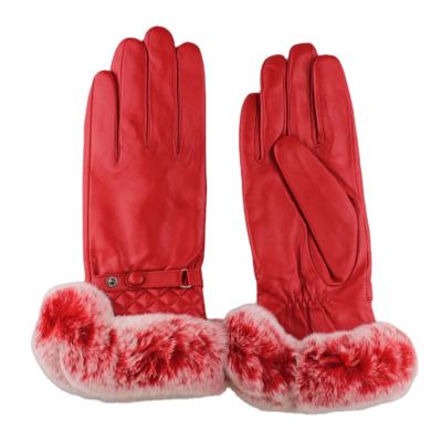 China Fashion Simple Ladies Genuine Leather Gloves With Rabbit Fur Cuff for sale