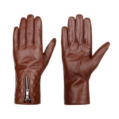 China Ladies Single Touch Screen Winter Leather Gloves With Zippers for sale