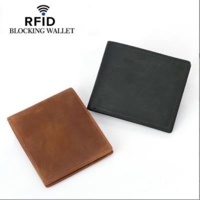 China Crazy leather men's first manufacturer RFID durable wholesale two layer horse wallet Europe and America retro wallet for sale