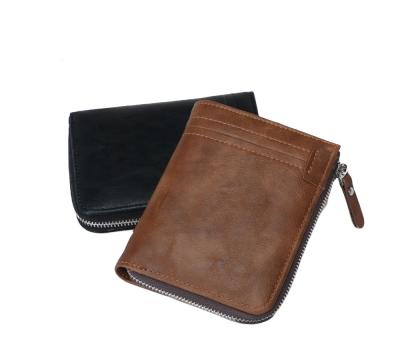 China Wind Proof Men's Genuine Leather RFID Blocking Triple Wallet for sale