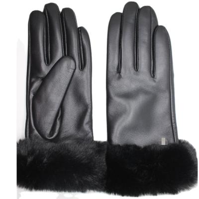 China New Design Ladies Warm Gloves Plain Real Leather With Natural Fur Gloves for sale