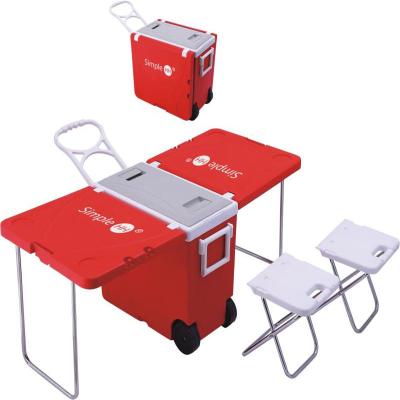 China Waterproof Portable Foldable Trolley 28L Table Cooler Box with Wheels Sneak Ice Chest Box Travel Camping Insulated Cooling Outdoor Picnic for sale