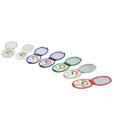 China Non-specific Wholesale Plastic Logo Printed Travel Portable Emergency Mini Oval Compact Mirror With Hand Accessories Tool Kit Sewing Set for sale