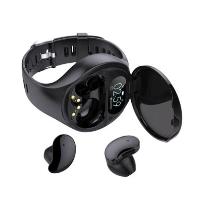 China New W01 Waterproof Touch Screen Phone Calls Blood Oxygen Monitor Two In One Pod Invisible Wireless Smart Watch Tws Earbuds for sale