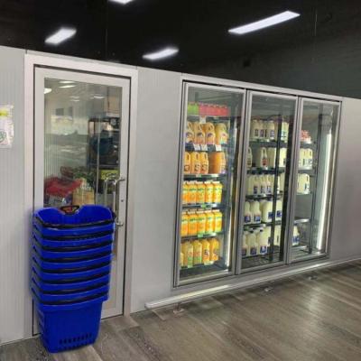 China Supermarket Refrigeration Heated Glass Door Cold Storage Walk In Cooler Freezer For Supermarket for sale