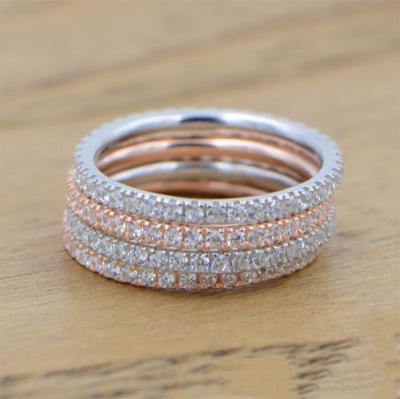 China High Quality Luxury 18k Gold Plated Full Rhinestone Crystal Rings Diamond Rings Trendy 925 Sterling Sliver Thin Stacking Shiny for sale