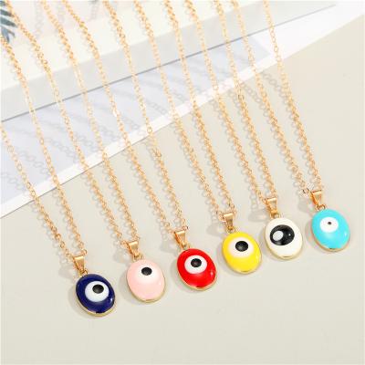 China High Quality Bohemian 14k Gold Plated Oval Links Colorful Religious Devil Eye Evil Eyes Necklaces Rainbow Resin Chain Pendant Necklace for sale