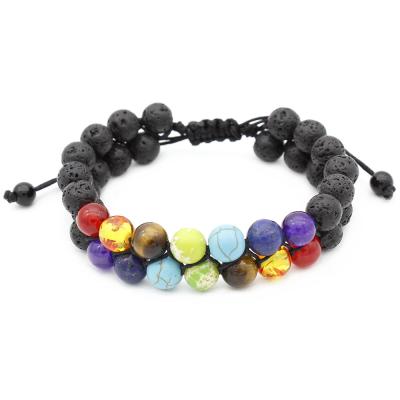 China Hot Sale European FASHIONABLE Personality 8MM Energy Beads Natural Stone Colorful Bracelet Lava Stone Seven Chakras Yoga Bracelet 8mm for sale