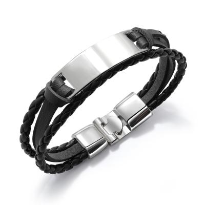 China Retro Mens Hiphop Punk European Handmade Braided Jewelry Multi Layer Engrave Infinity Charm Leather Bracelets for sale