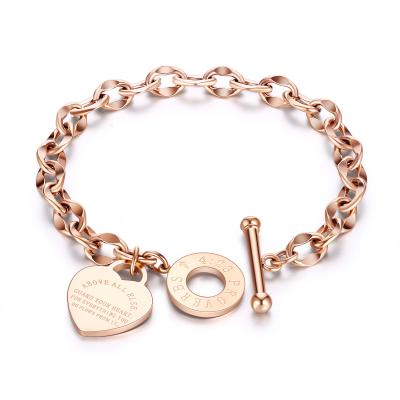 China Luxury Oval Link Chain Christian Heart Engrave Pendant New Style Religious Women's Links Chain Bracelet 316 Stainless Steel Bracelet for sale