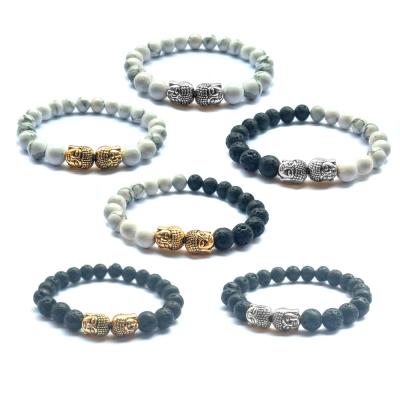 China Handmade Woven Religious Elastic Bracelets Ethnic Buddha Lava Stone Turquoise Beaded Braided Double Agate Bead Bracelet for sale