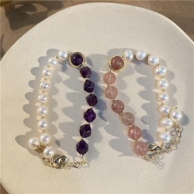 China Vintage Amazon Hot Selling 18K Gold Plated Geometric Irregular Statistical Pearl Bead Bracelet Irregular Freshwater Beaded Amethyst Beaded Bracelets for sale