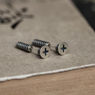 China Punk Stud Earrings Sterling Sliver Screw Back Piercing Hip Hop Alternative 925 Mens S925 Sliver Punk Thai Stud Earrings for sale