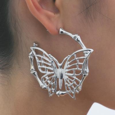 China 2021 New Trendy Trendy 18K Gold Plated Large Geometric Statement Butterfly Butterfly Circle Bamboo Hollow Earrings for sale