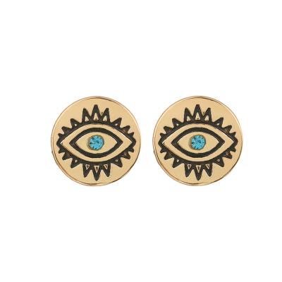 China FASHIONABLE French Retro 18K Gold Plated Antique Silver Religious Crystal Evil Eyes Stud Earrings Turkish Blue Eyes Earring for sale