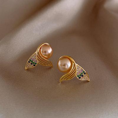 China 2021 Luxury 925 Sterling Sliver Bling Crystal Mermaid Pearl Stud Earring Set Gold Plated TRENDY Autumn New Arrived 18k Stud Earrings for sale