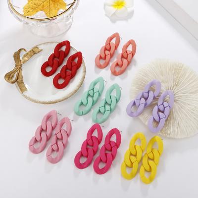 China 2022 New Cute Link Chain Candy Color Twist Chain Cute Resin Fashionable Oval Earring Acrylic Dangle Earrings for sale