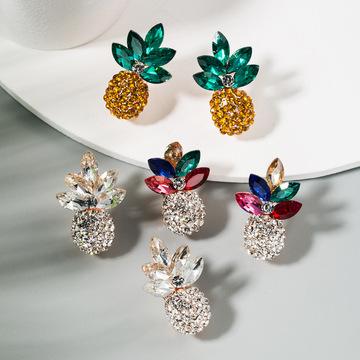 China Trendy Rhinestone Crystal Fruit Pineapple Stud Earrings FASHIONABLE Summer Full CZ Diamond Earring Sparkle for sale