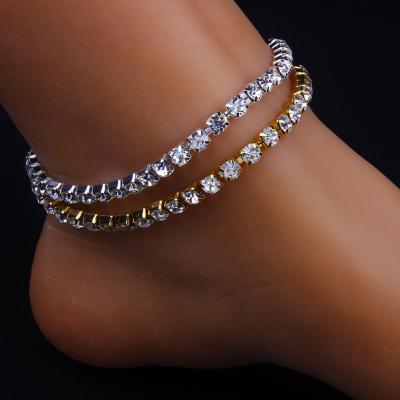 China Hiphop Personality Women's CZ Diamond Beach Party Anklet Jewelry Bling Crystal Tennis Chain Anklets for sale