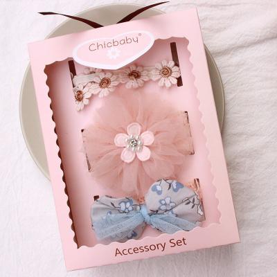 China Gift Box Durable Newborn Headbands Cute Baby Bow Lace Flower Turban Tied Stretch Hair Bands Girl Hair Circles Accessories for sale