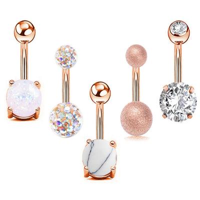 China Hiphop Punk 18K Gold Plated Stainless Steel Piercing Bling Crystal Belly Button Nail Jewelry Personality Navel Rings 5Pcs/Set for sale